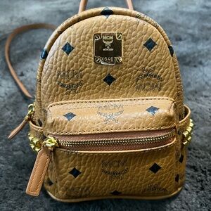 MCM Cognac Visetos Mini Backpack Studded